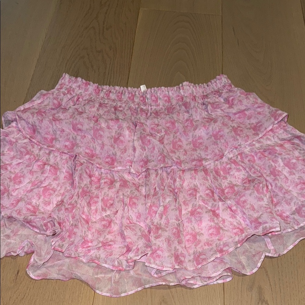 LoveShackFancy Pink and White Mini Skirt